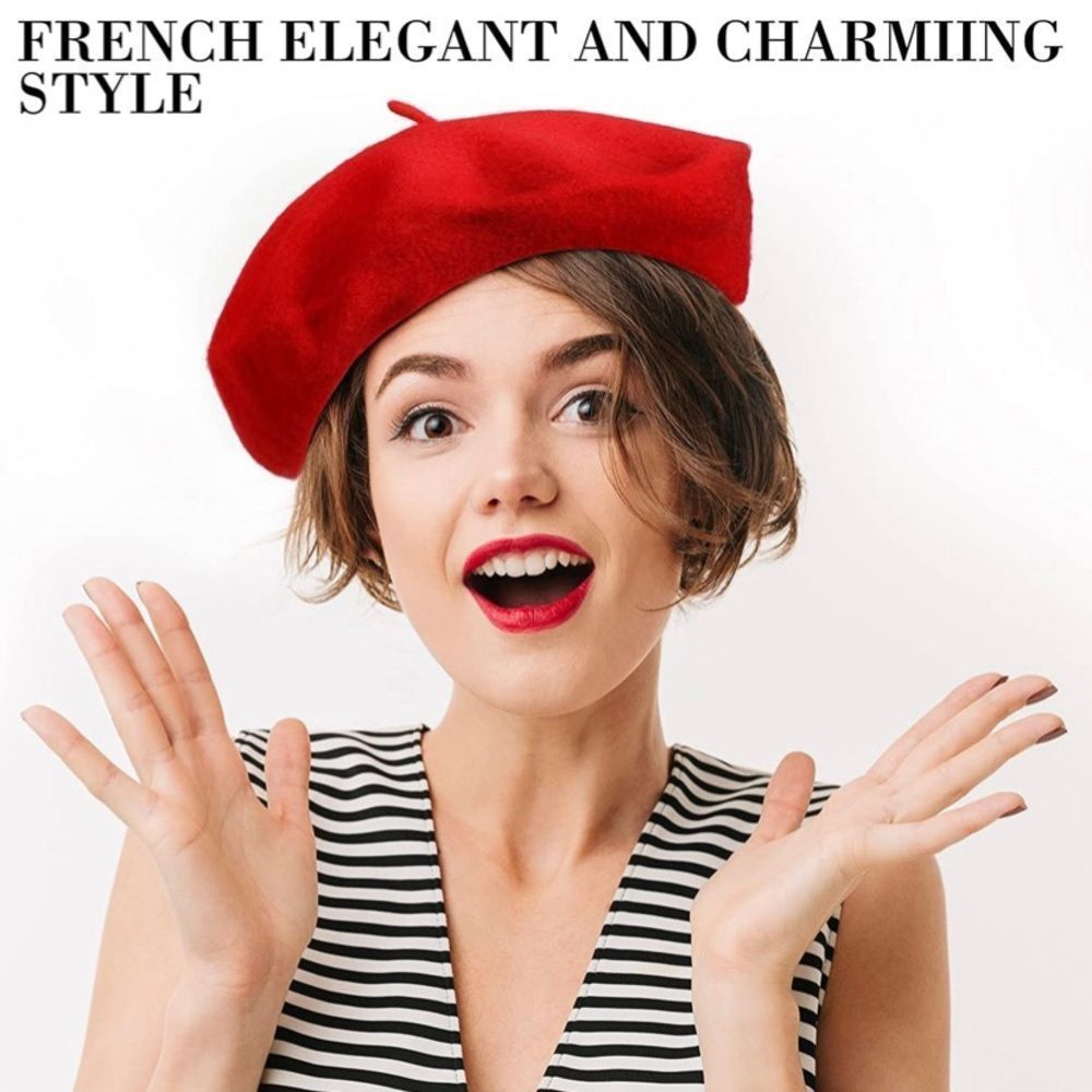 Red Wool Beret Hat - Women's Classic French Style